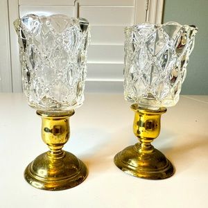 Vintage - Partylite PAIR Multi-Use Quilted Glass Candle Holders